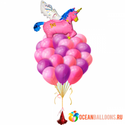 Букет «Розовый Единорог» из 17 шара