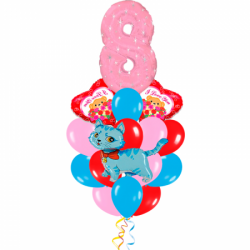 Букет «Женский день» из 12 гелиевых шаров  и 1 цифры к 8 марта