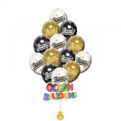 Воздушные шарики черные золотые и серебрение «С днем рождения»