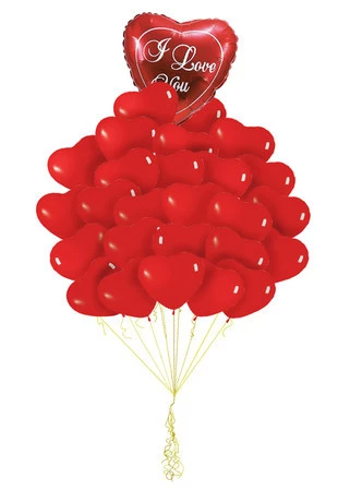Букет «Эффектное признание» из 30 шаров сердец и 1 большое сердца