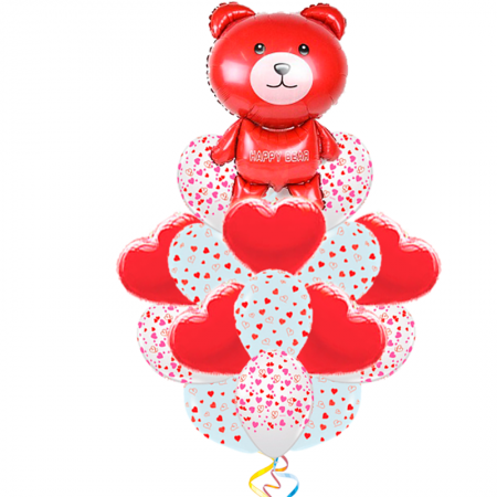 Букет для любимой «Праздничный мишка» из 16 воздушных шаров