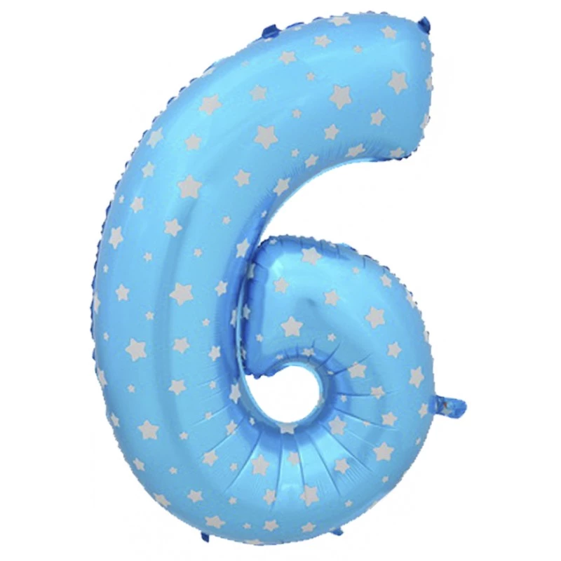 Цифра 6 синяя со звездами