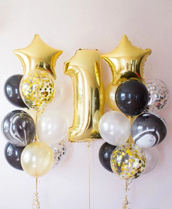 Композиция шаров на 1 годик Черное и Золотое