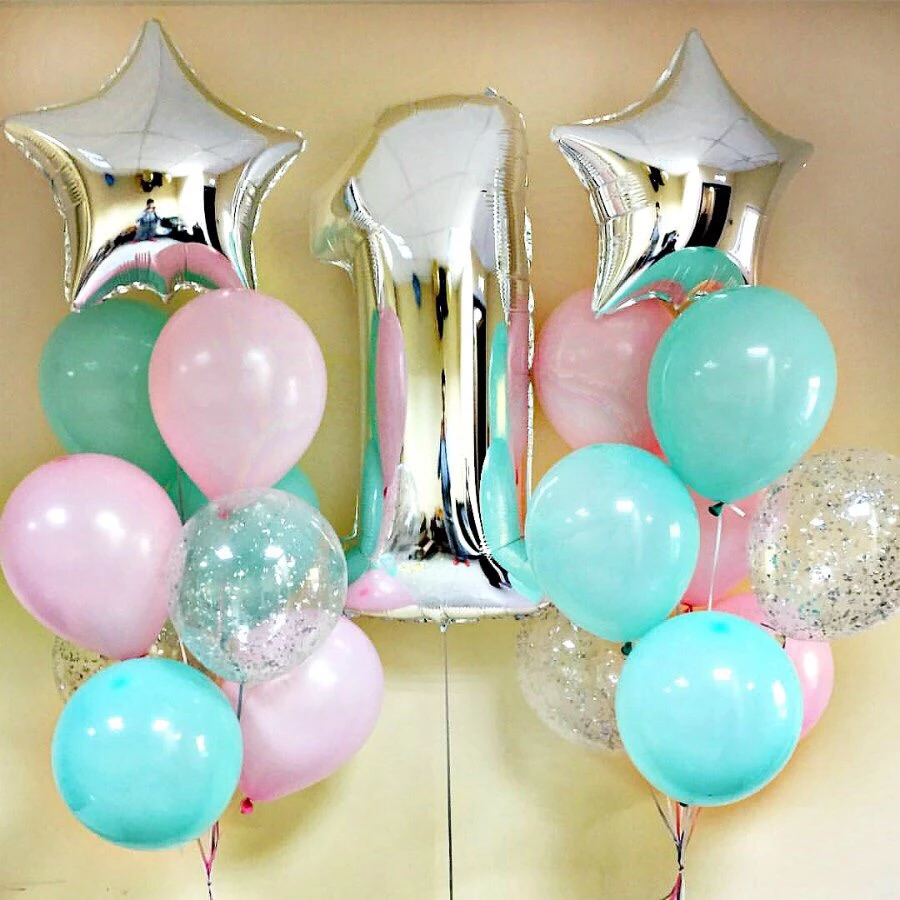 Фонтан из розово-голубых шаров