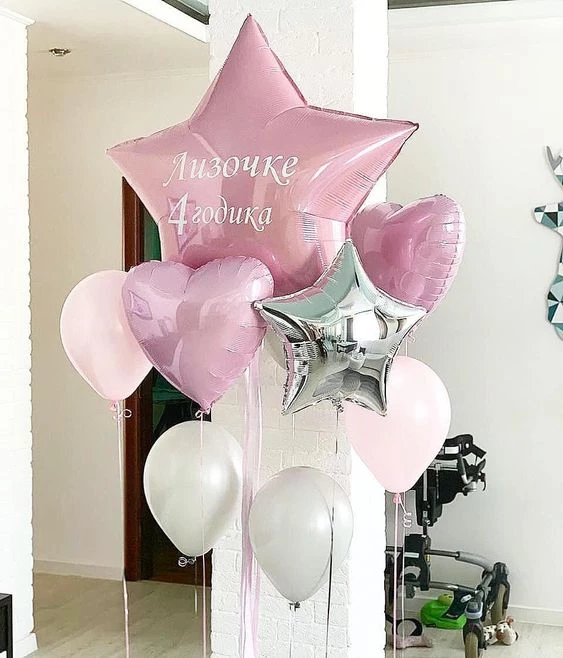 Композиция «Серебряные и розовые звездочки» для девочки