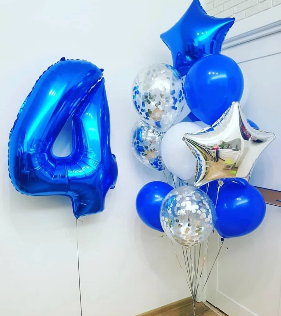 Букет шаров с цифрой «Синий иней»