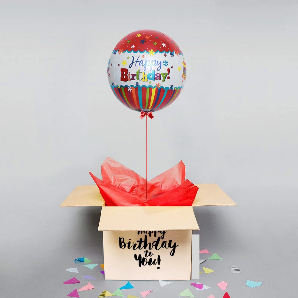 Коробка с большим красным шаром на день рождения