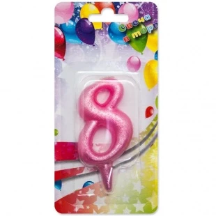Свеча цифра 8 розовая