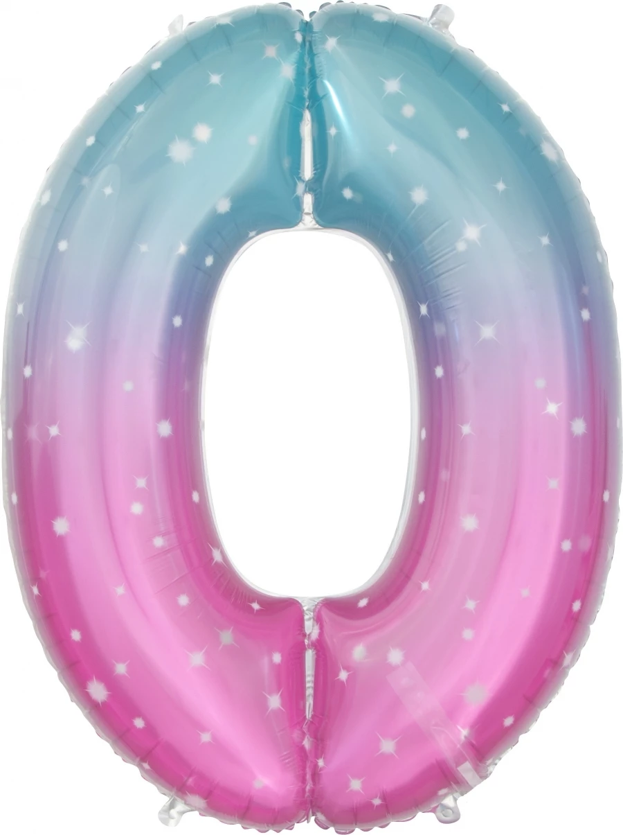 Шар Цифра, 0 Нежные искры, Розовый, Градиент