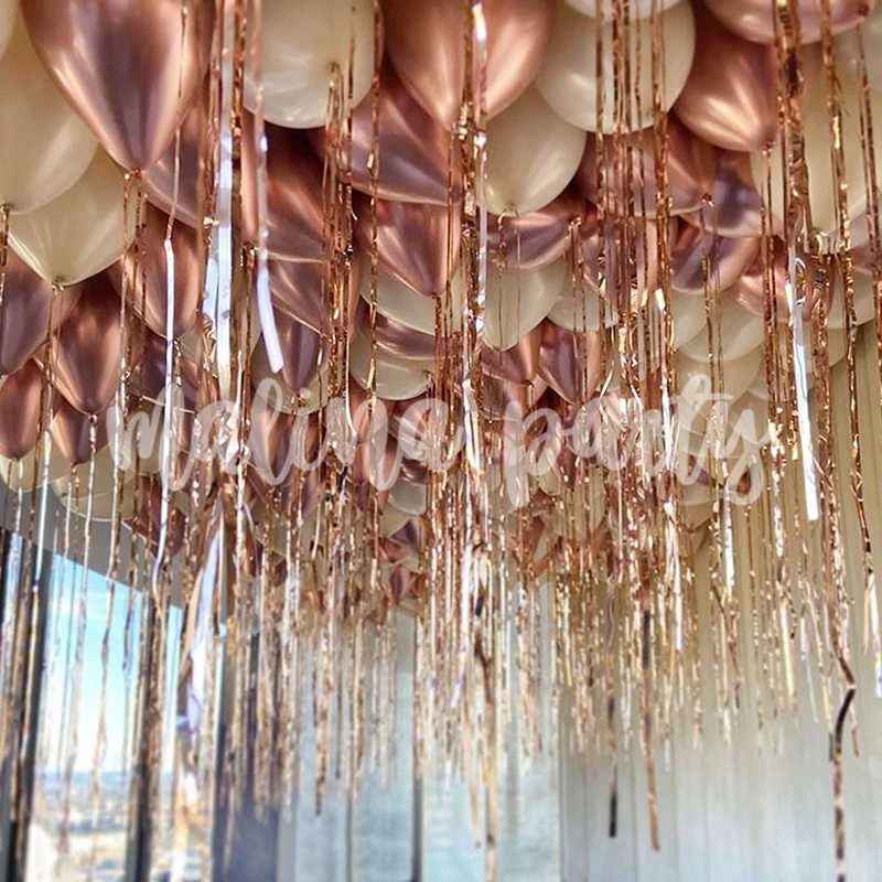 Шарики хром розовое золото бежевый с дождиками 10 шт